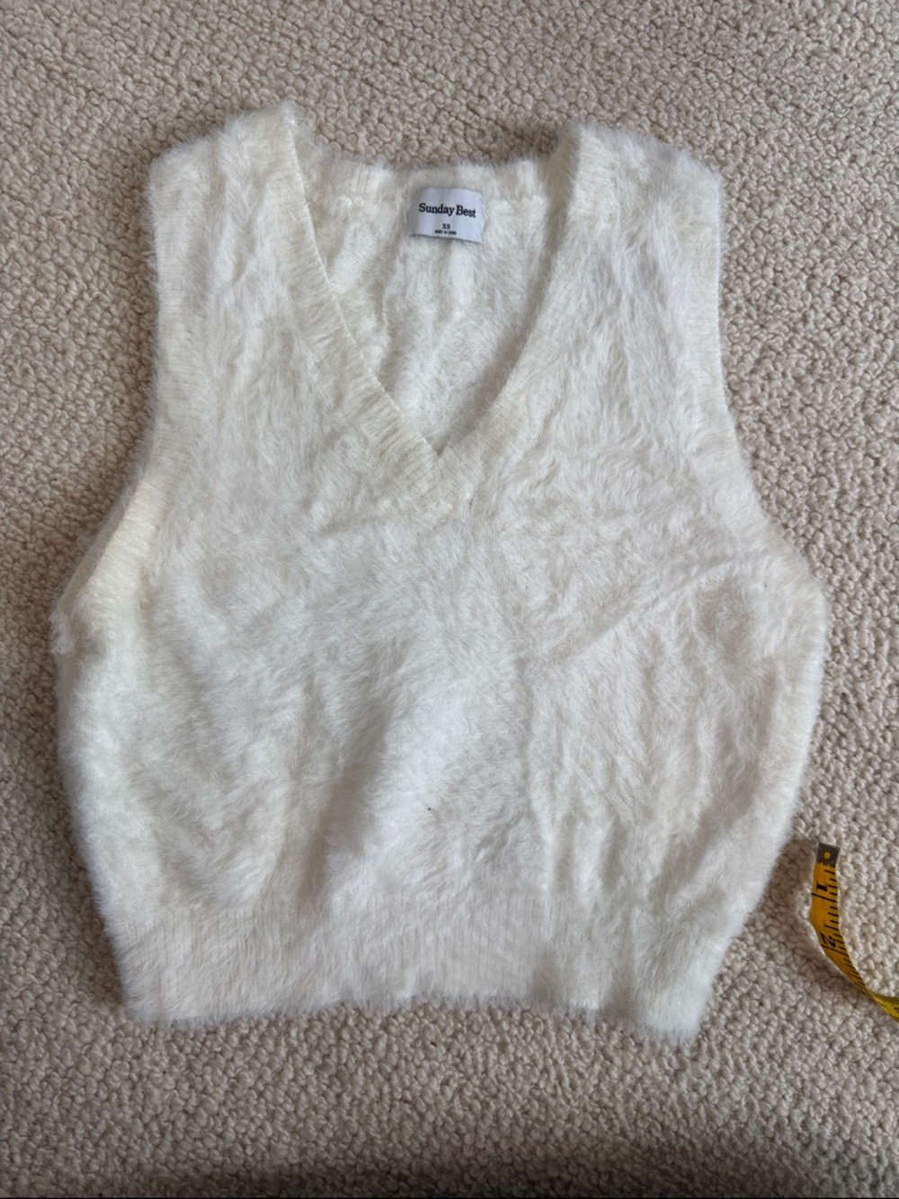 Aritzia Cream Fuzzy V-Neck Sweater Vest